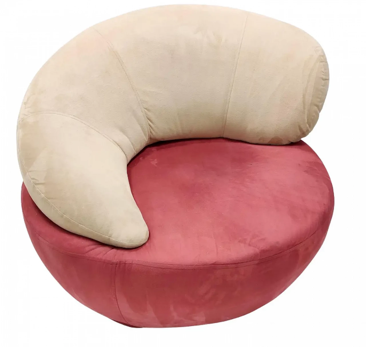 Lounge chair with beige and crimson Alcantara upholstery, late 90s 1