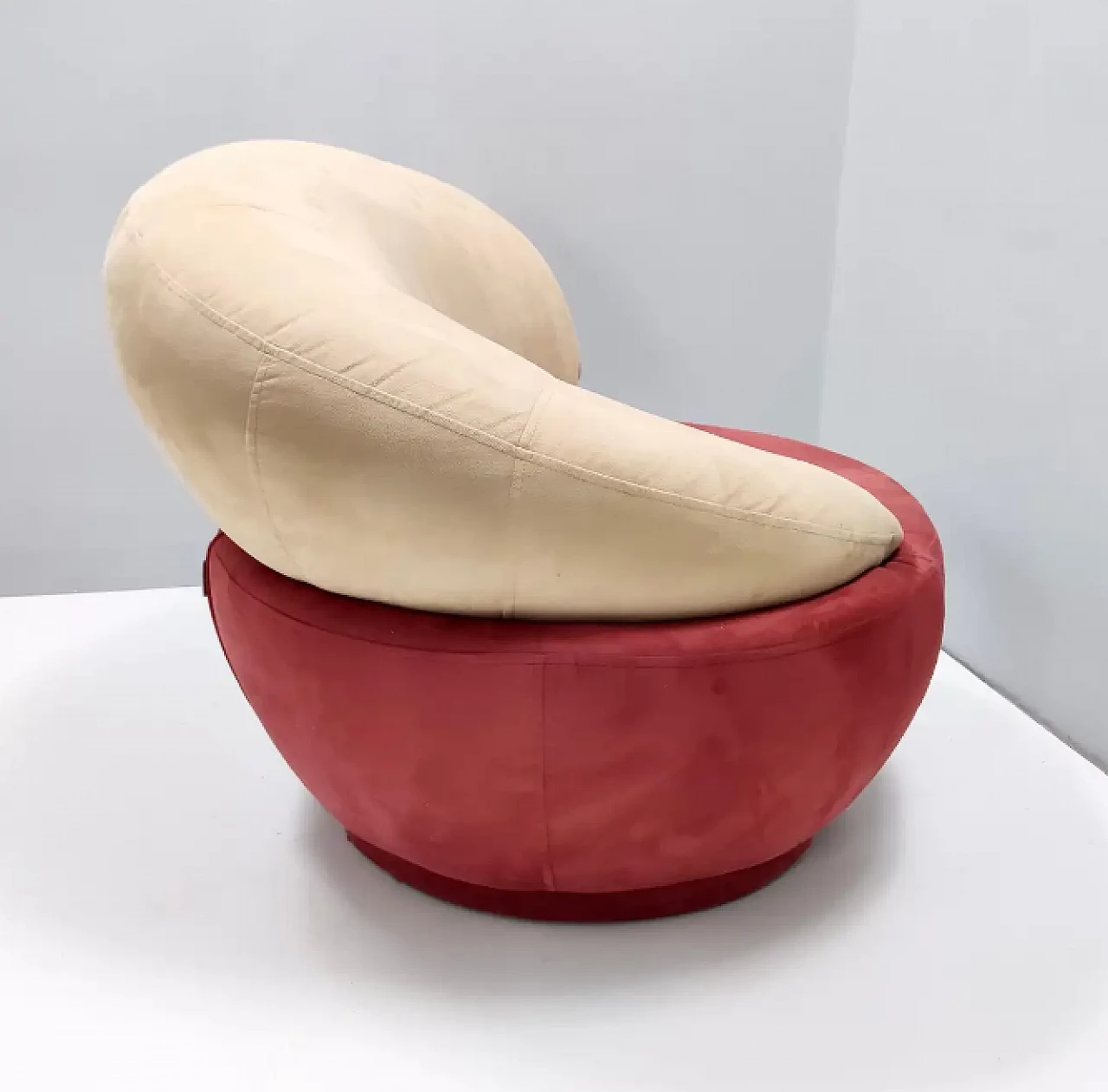 Lounge chair with beige and crimson Alcantara upholstery, late 90s 3