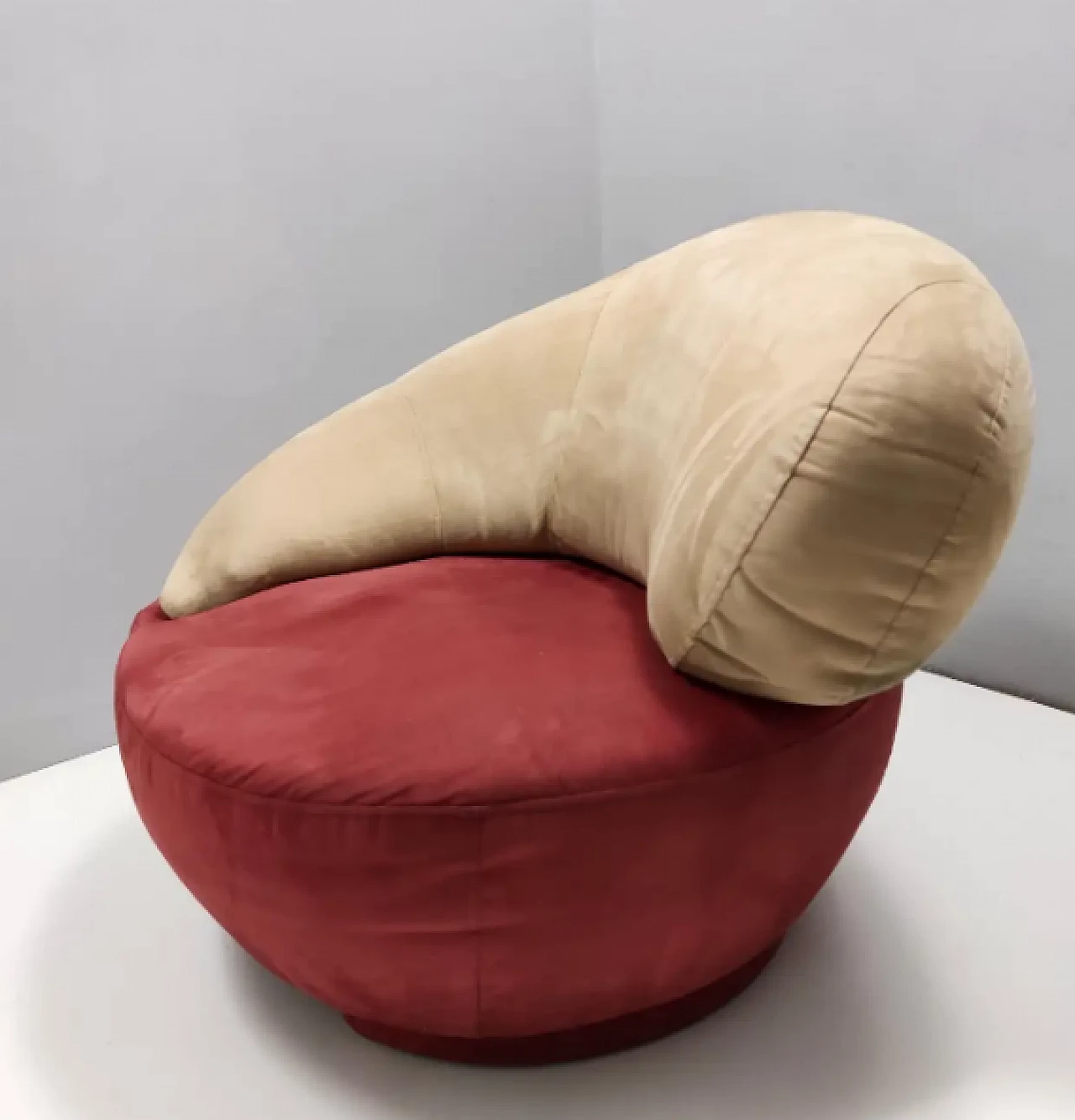 Lounge chair with beige and crimson Alcantara upholstery, late 90s 5