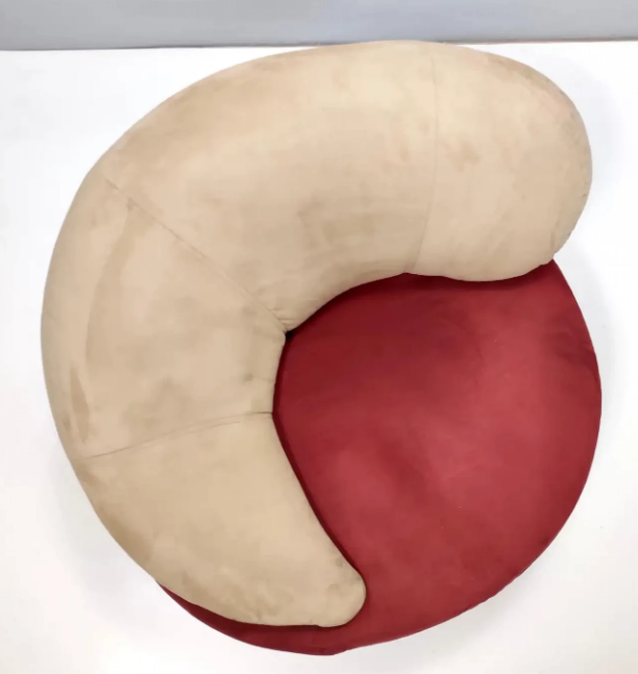 Lounge chair with beige and crimson Alcantara upholstery, late 90s 7