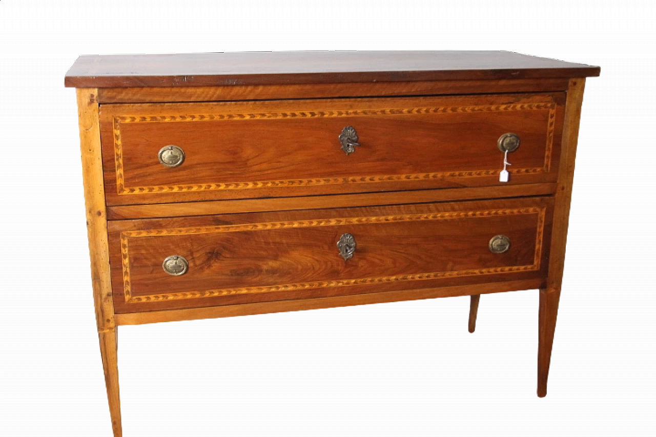 Cassettone Luigi XVI in  noce massello intarsiato, inizio '800 14