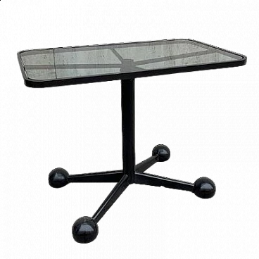 Tavolino con rotelle in ferro e vetro di Arredamenti Allegri Parma, anni '70