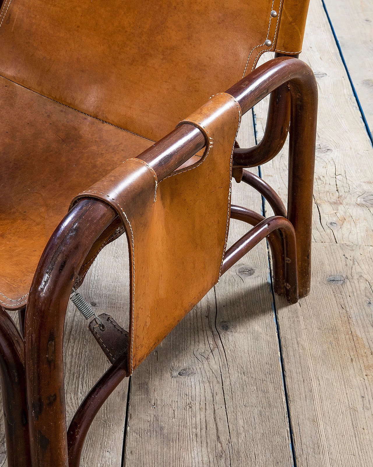 Pair of bamboo and leather Safari armchairs by Tito Agnoli, 1960s 5