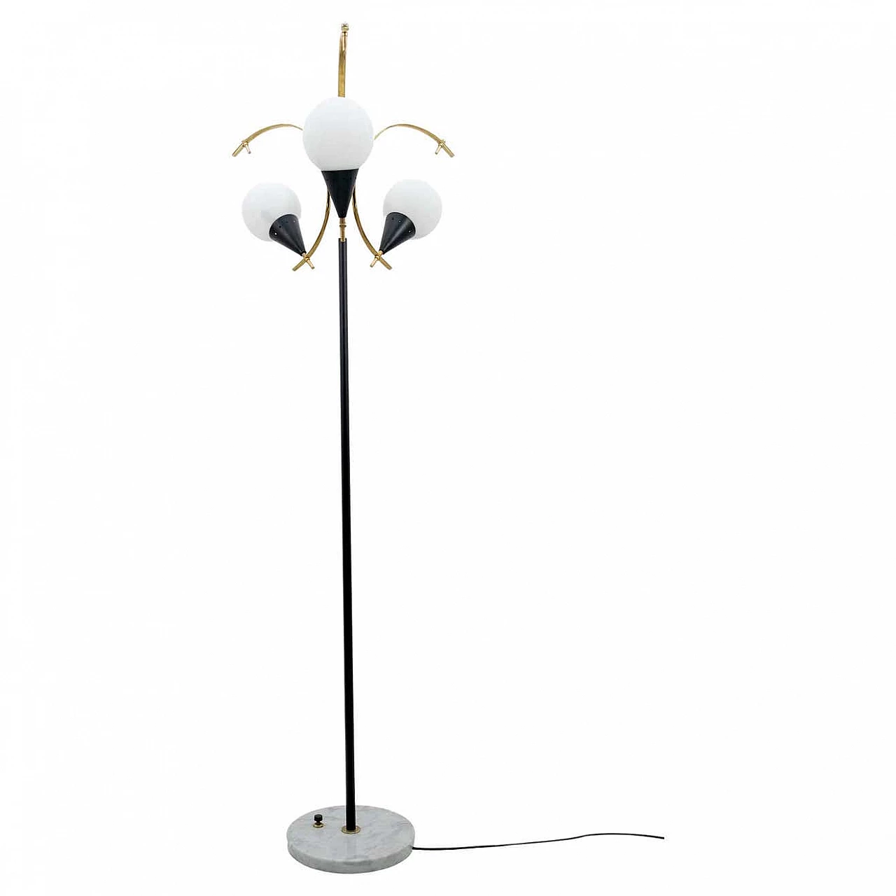 Brass and opaline glass floor lamp by Stilnovo, 1950s 1