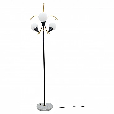 Brass and opaline glass floor lamp by Stilnovo, 1950s