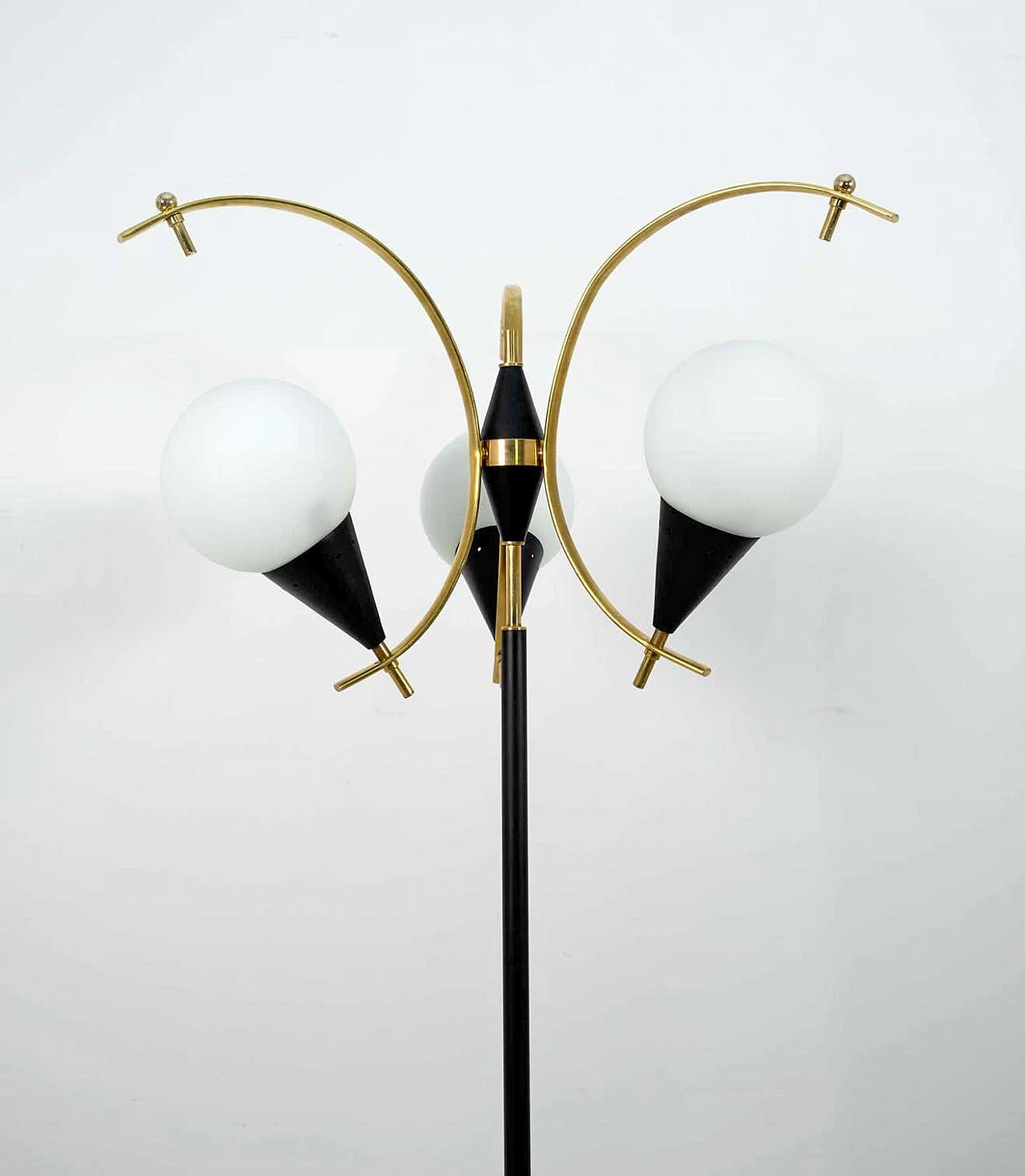 Brass and opaline glass floor lamp by Stilnovo, 1950s 2