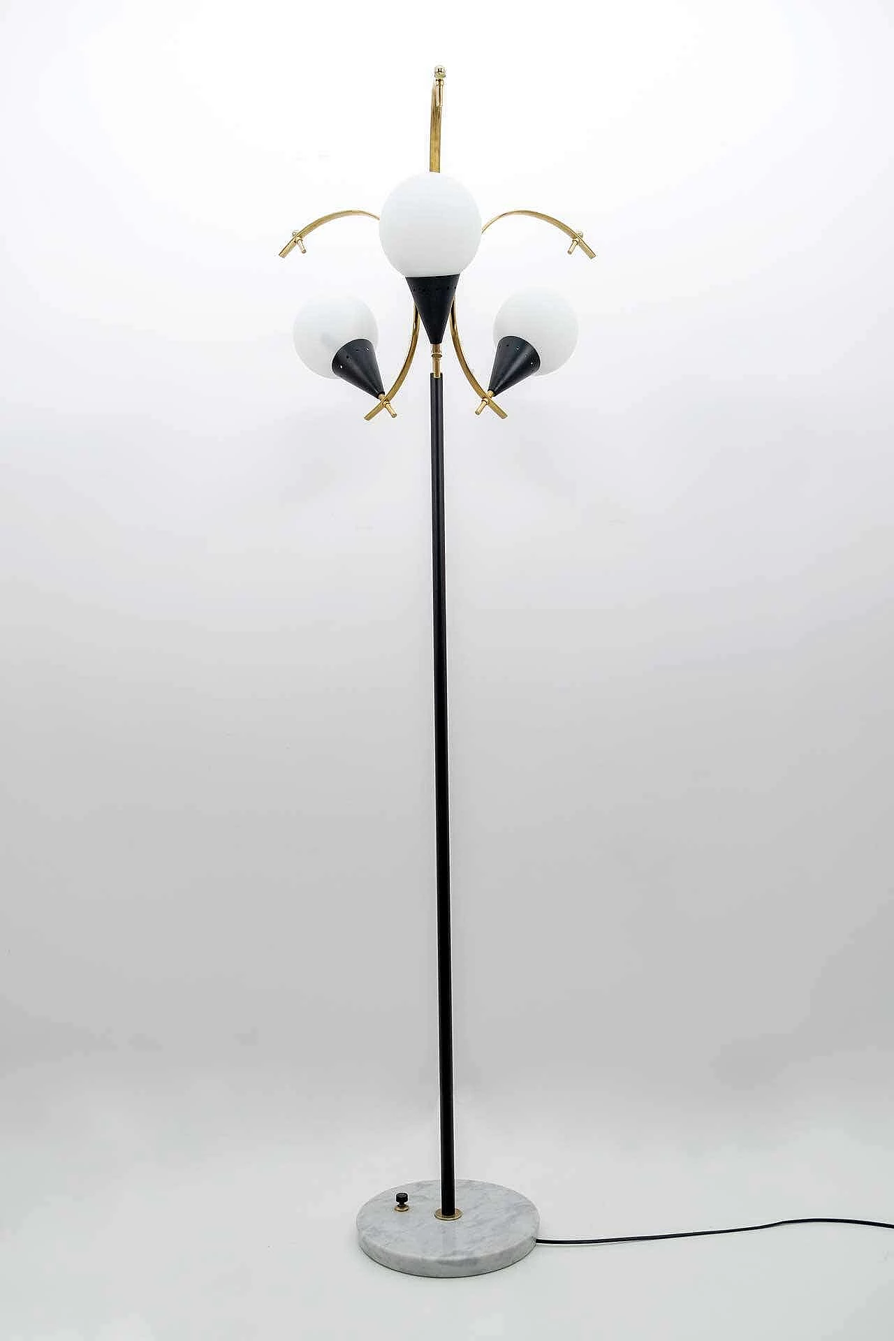 Brass and opaline glass floor lamp by Stilnovo, 1950s 5