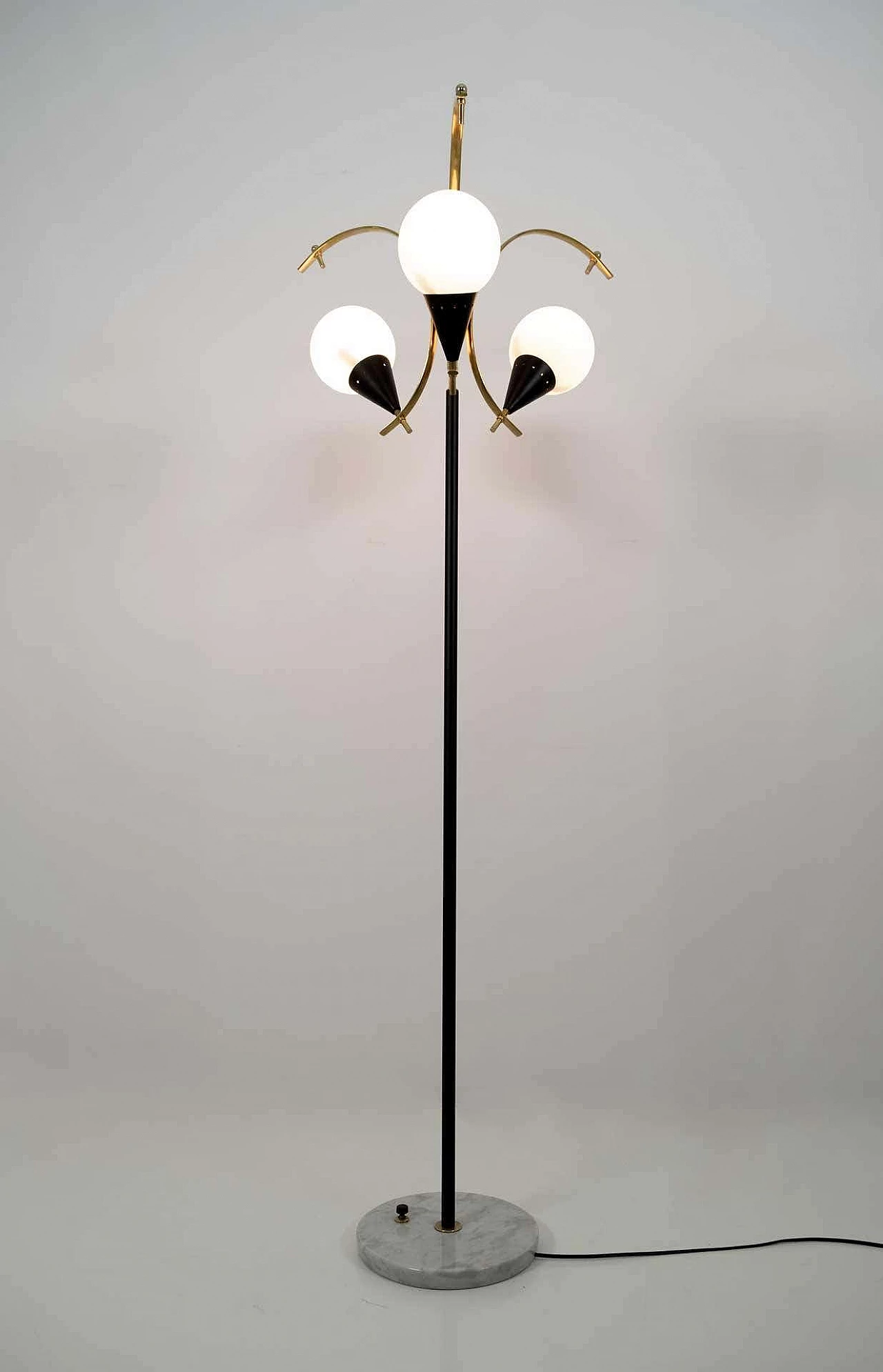 Brass and opaline glass floor lamp by Stilnovo, 1950s 6