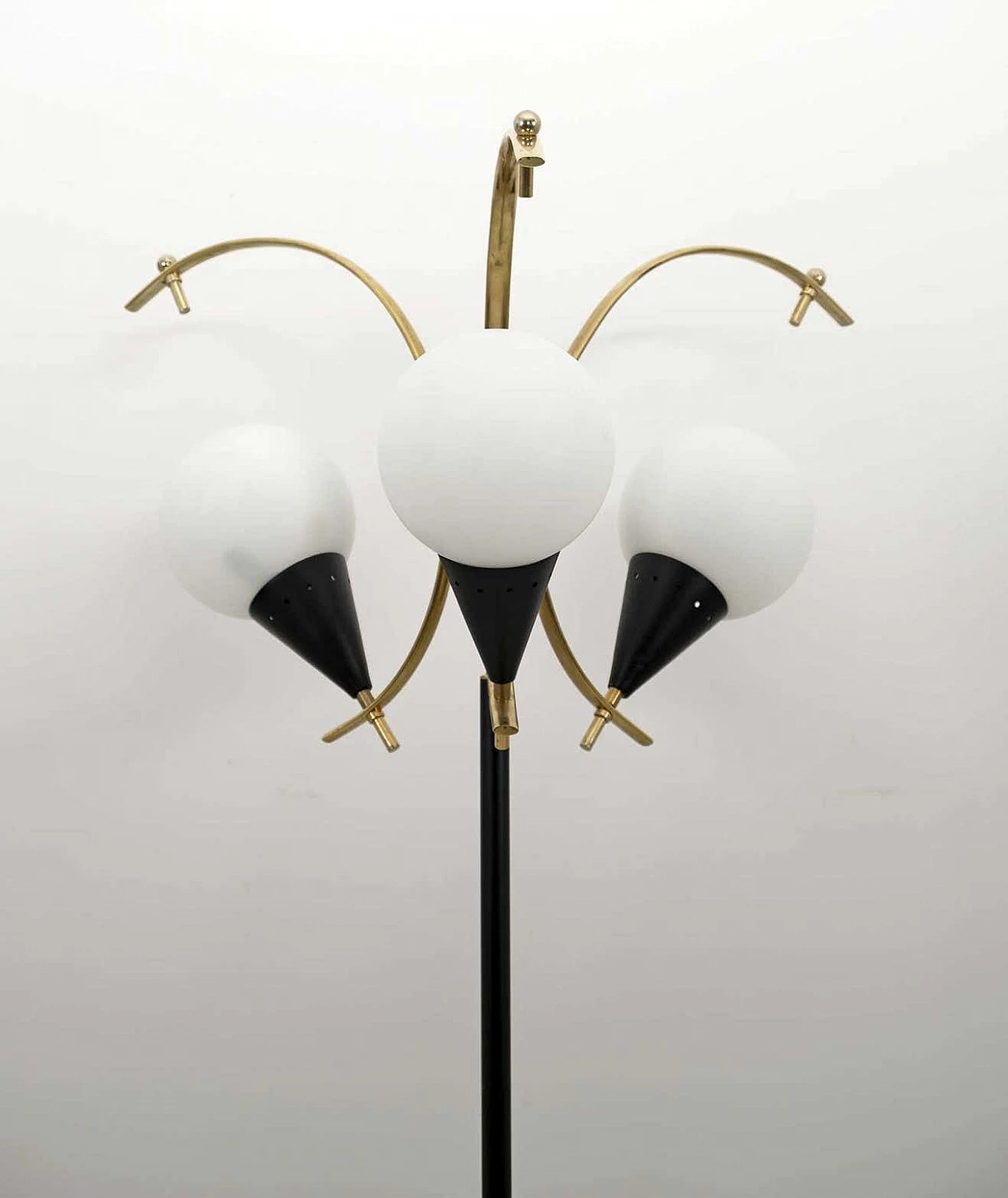 Brass and opaline glass floor lamp by Stilnovo, 1950s 8