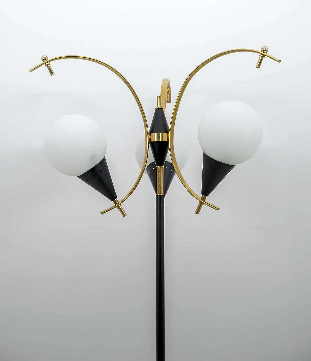 Brass and opaline glass floor lamp by Stilnovo, 1950s 9