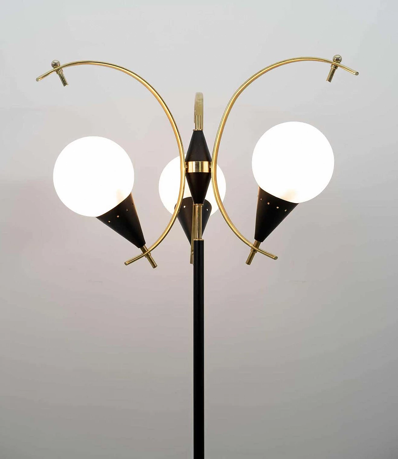 Brass and opaline glass floor lamp by Stilnovo, 1950s 10