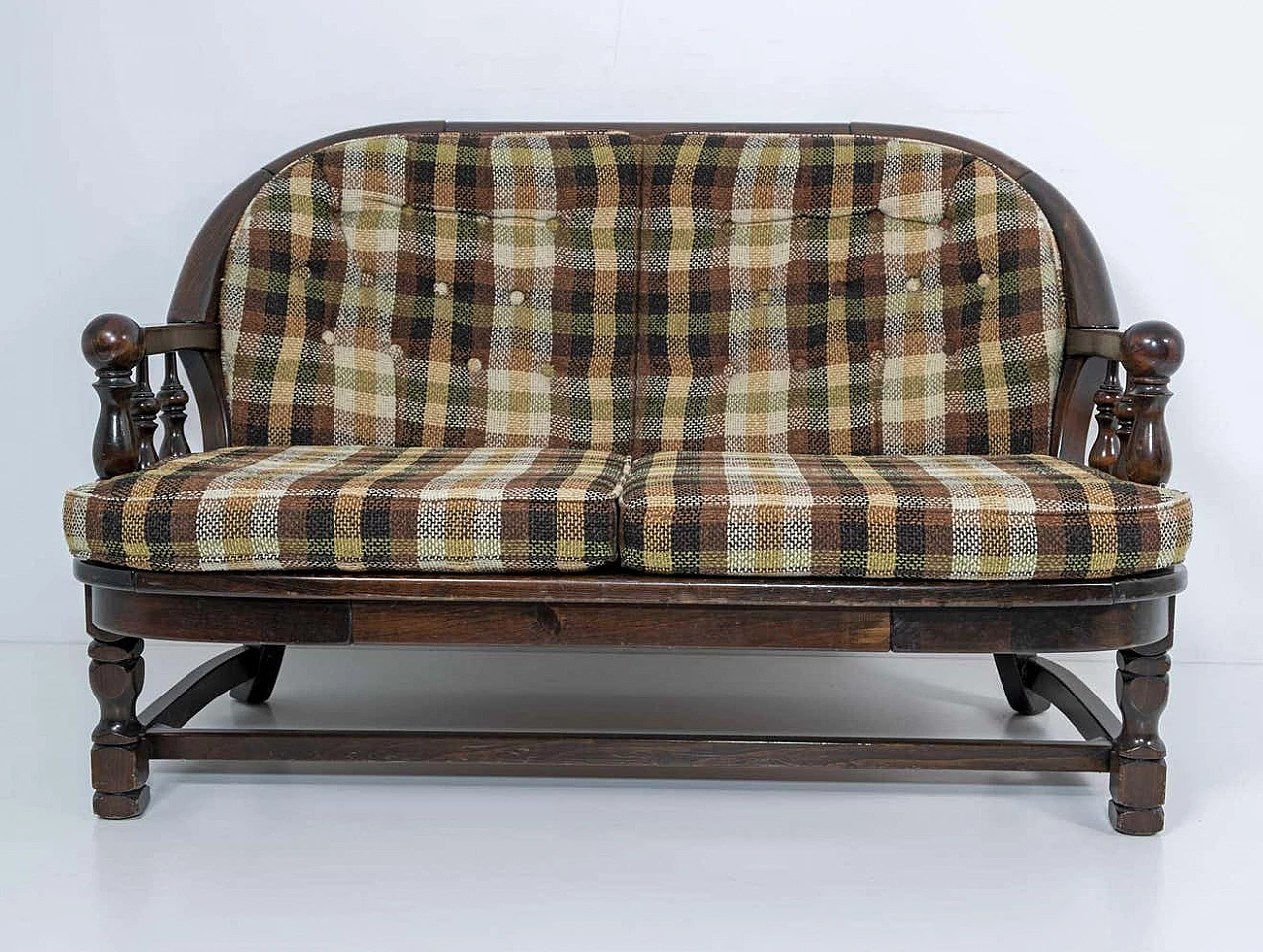 Country sofa in walnut and Scottish fabric by Mobili Pizzetti, 1970s 3