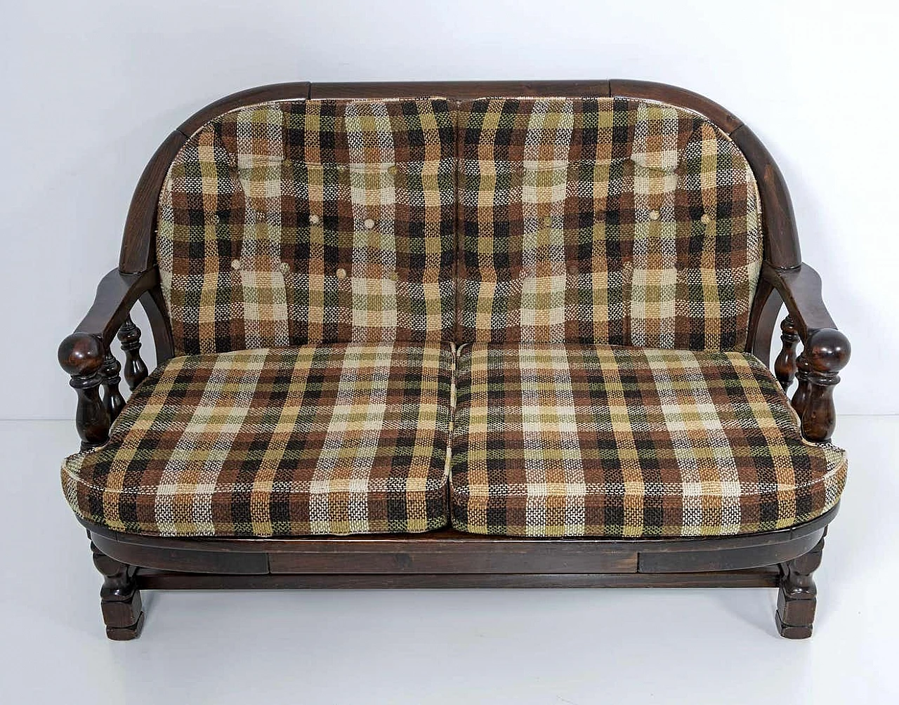 Country sofa in walnut and Scottish fabric by Mobili Pizzetti, 1970s 4