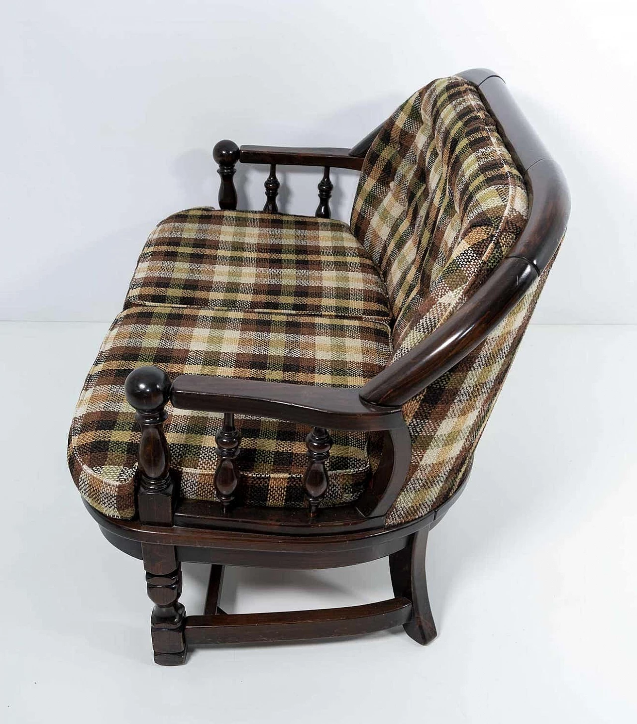 Country sofa in walnut and Scottish fabric by Mobili Pizzetti, 1970s 6