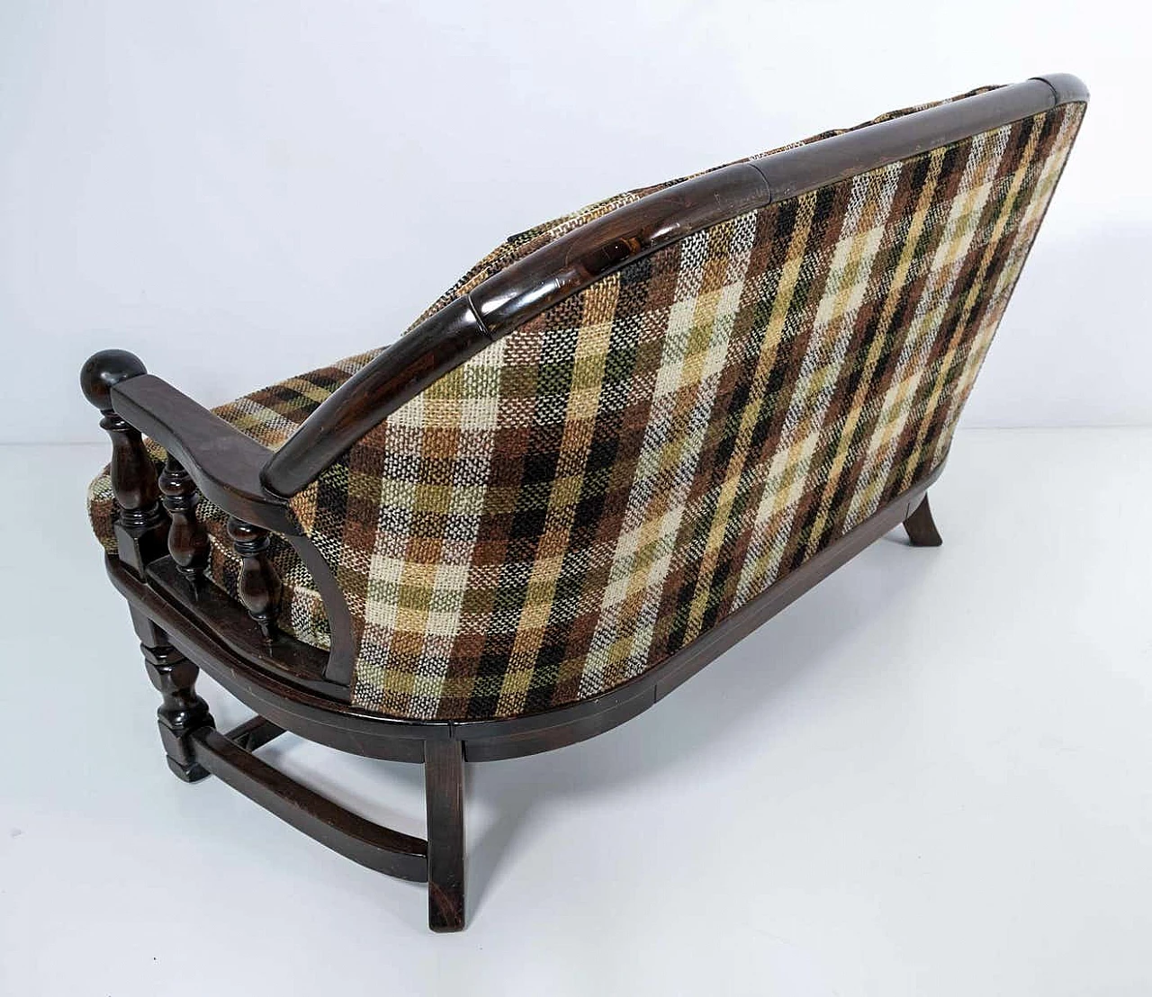 Country sofa in walnut and Scottish fabric by Mobili Pizzetti, 1970s 7