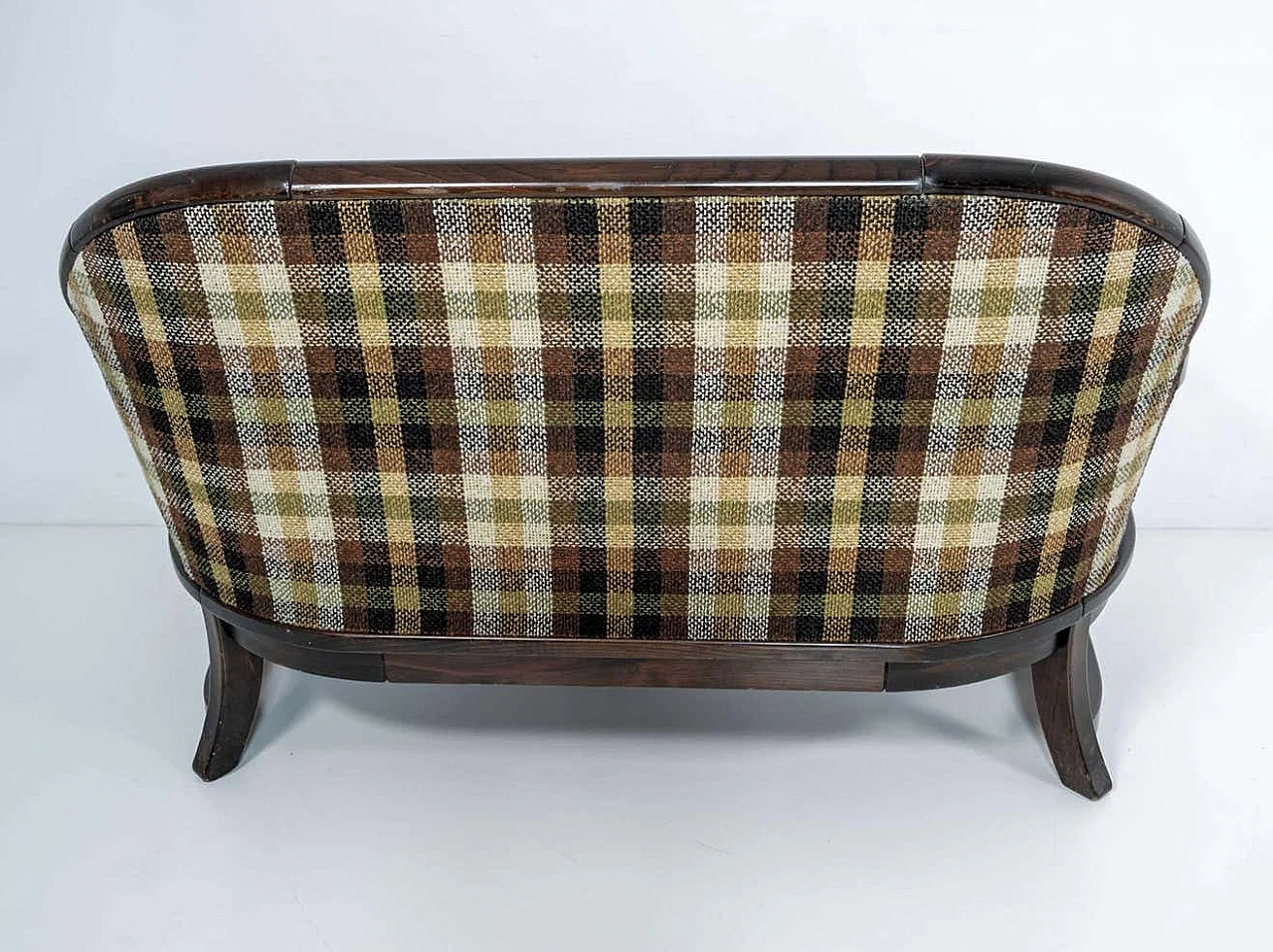Country sofa in walnut and Scottish fabric by Mobili Pizzetti, 1970s 8