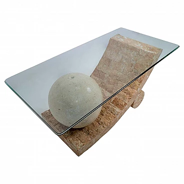 Tavolino in pietra Mactan con piano in vetro di Magnussen Ponte, anni '80