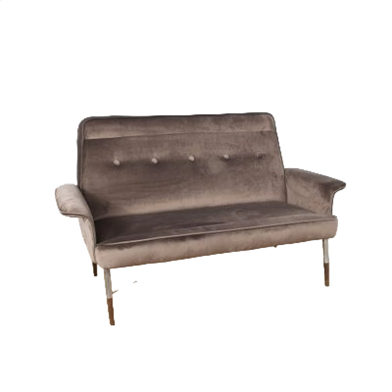 Divano in metallo, legno e velluto marrone, anni '60 7