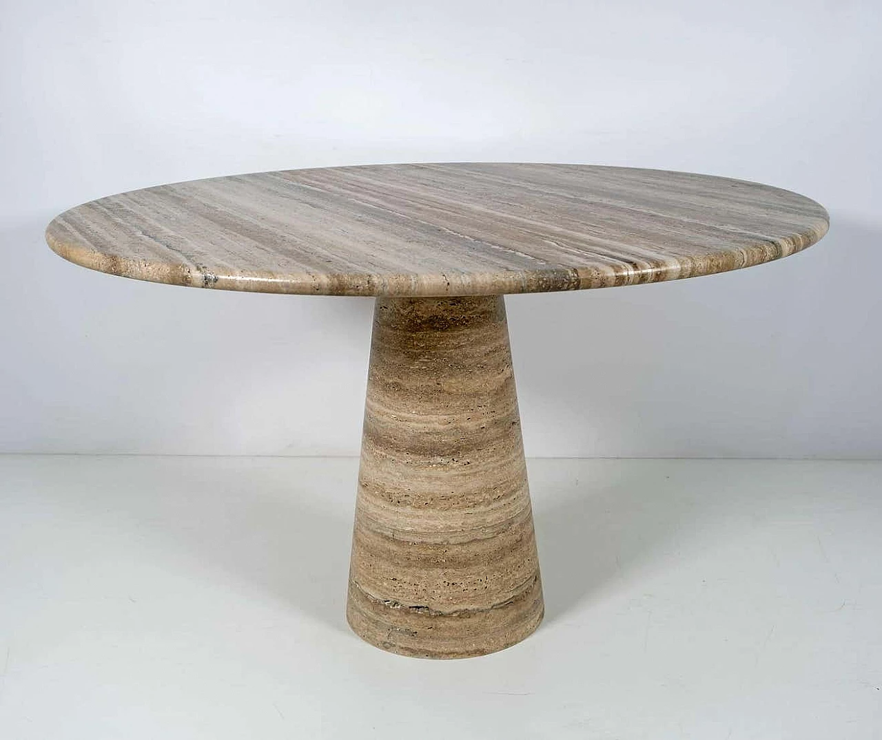 Round travertine table attributed to Angelo Mangiarotti, 1970s 2