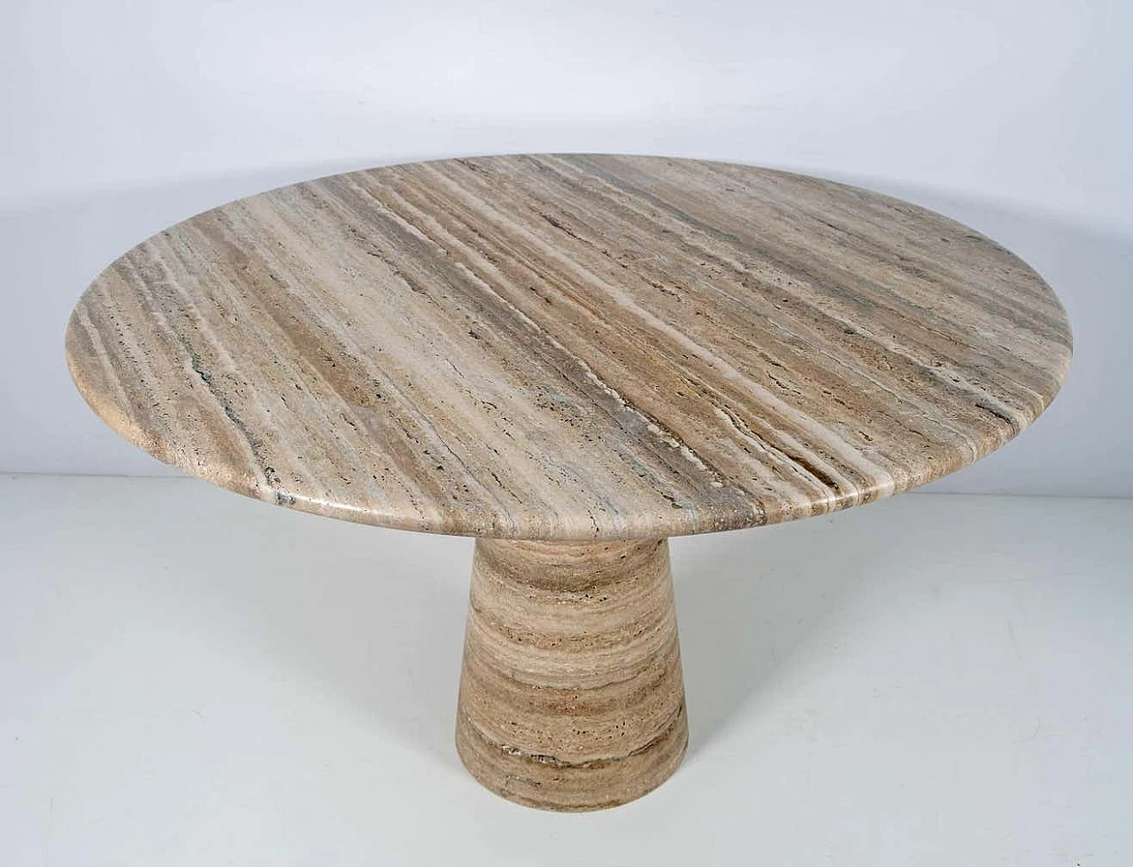 Round travertine table attributed to Angelo Mangiarotti, 1970s 5