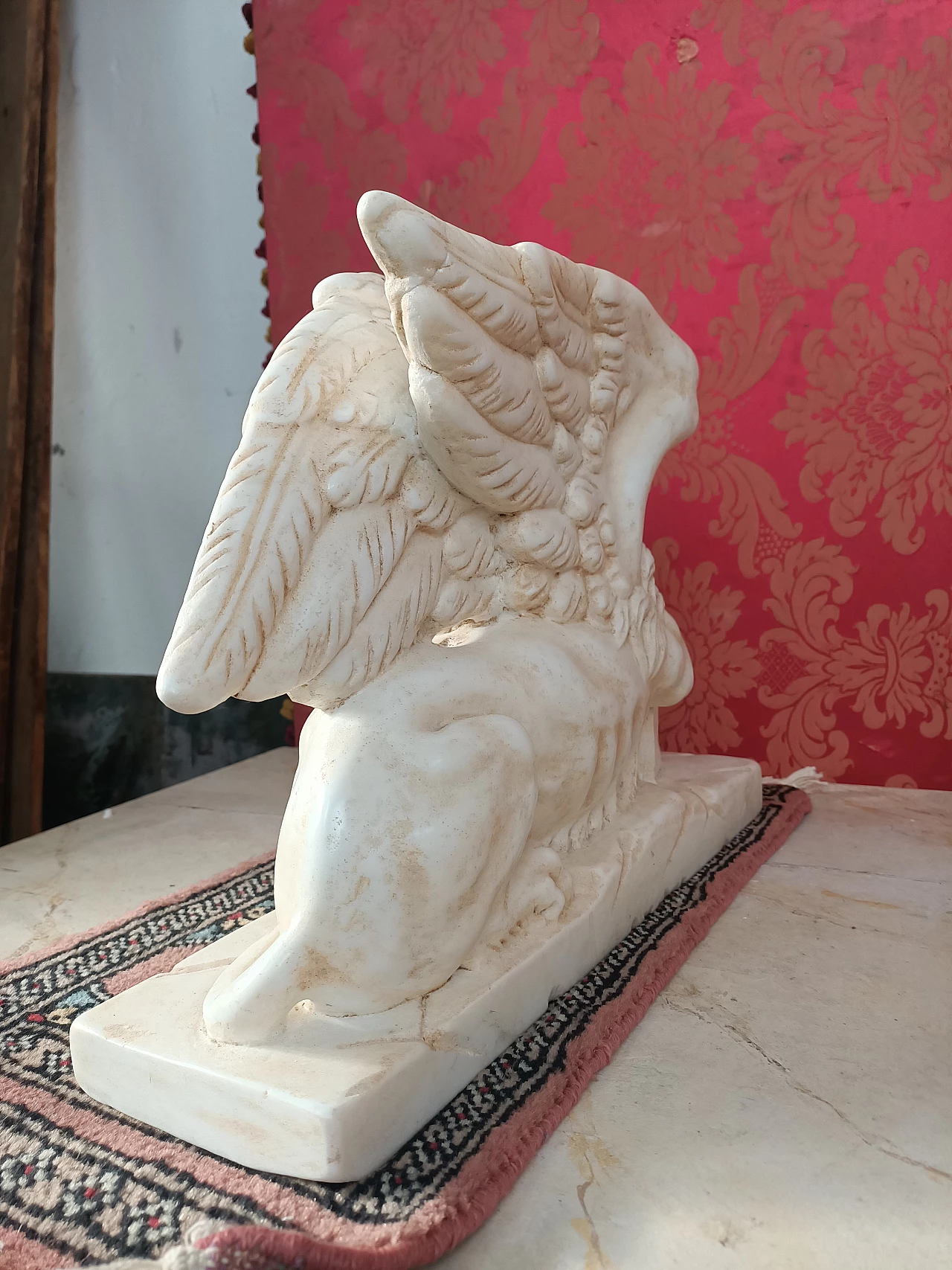 Scultura di Leone di San Marco in marmo bianco Thassos, inizio '900 4