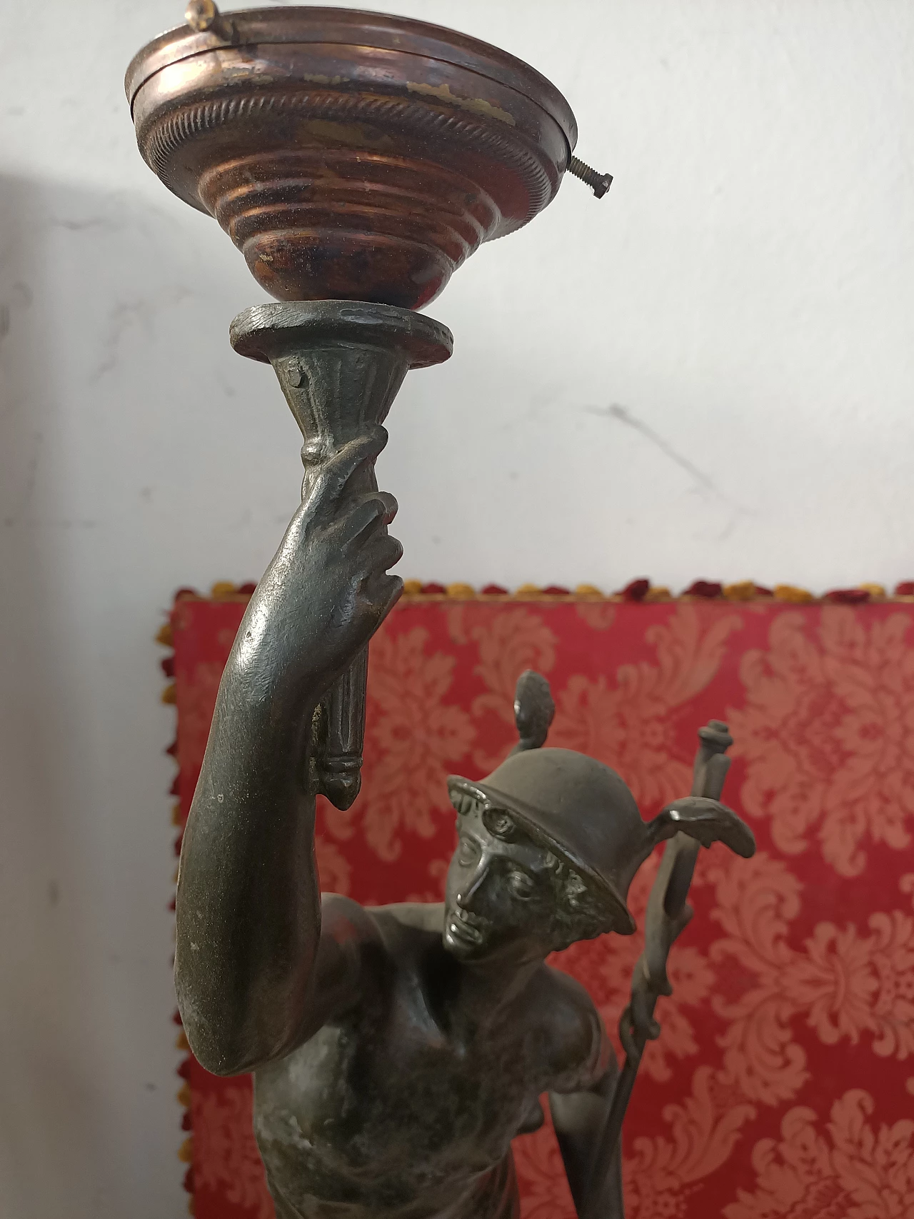 Bronze Hermes sculpture with lamp, 19th century 4