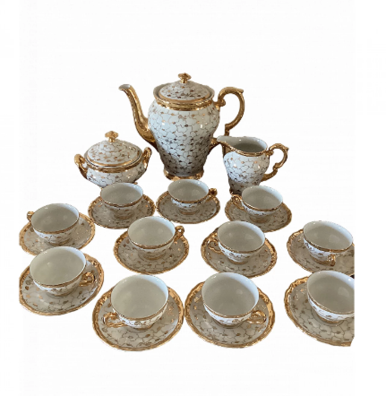 White and gilded ceramic coffee service, 1940s 7