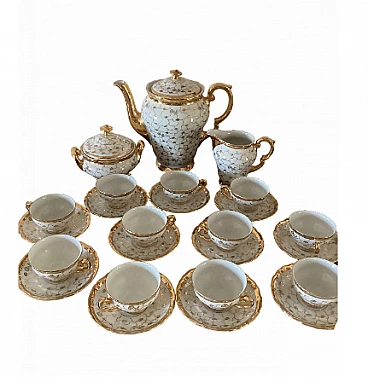 White and gilded ceramic coffee service, 1940s