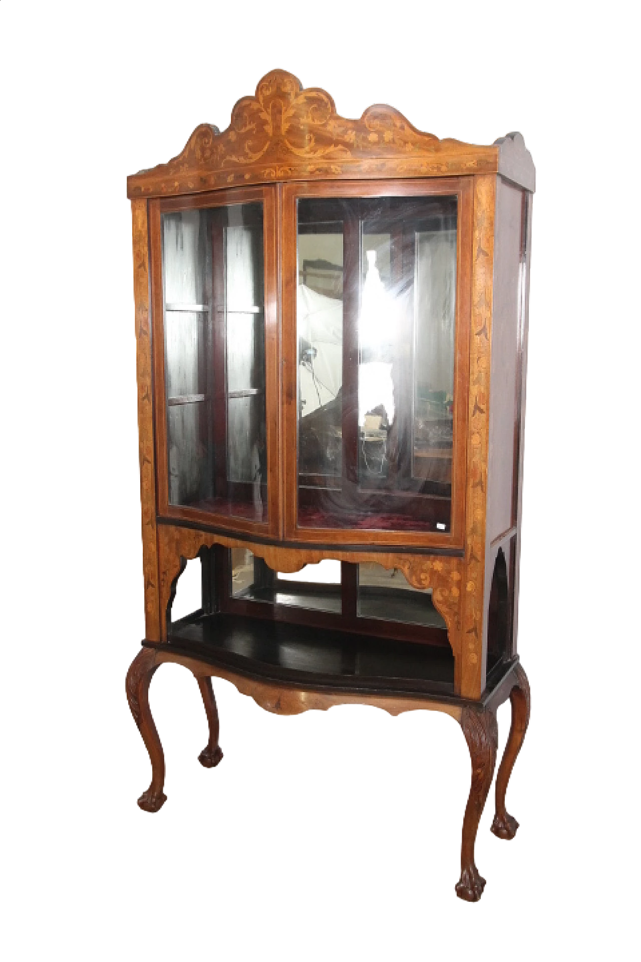 Dutch inlaid walnut glass cabinet, late 19th century 12