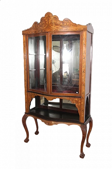 Vetrina olandese in noce intarsiato, fine '800