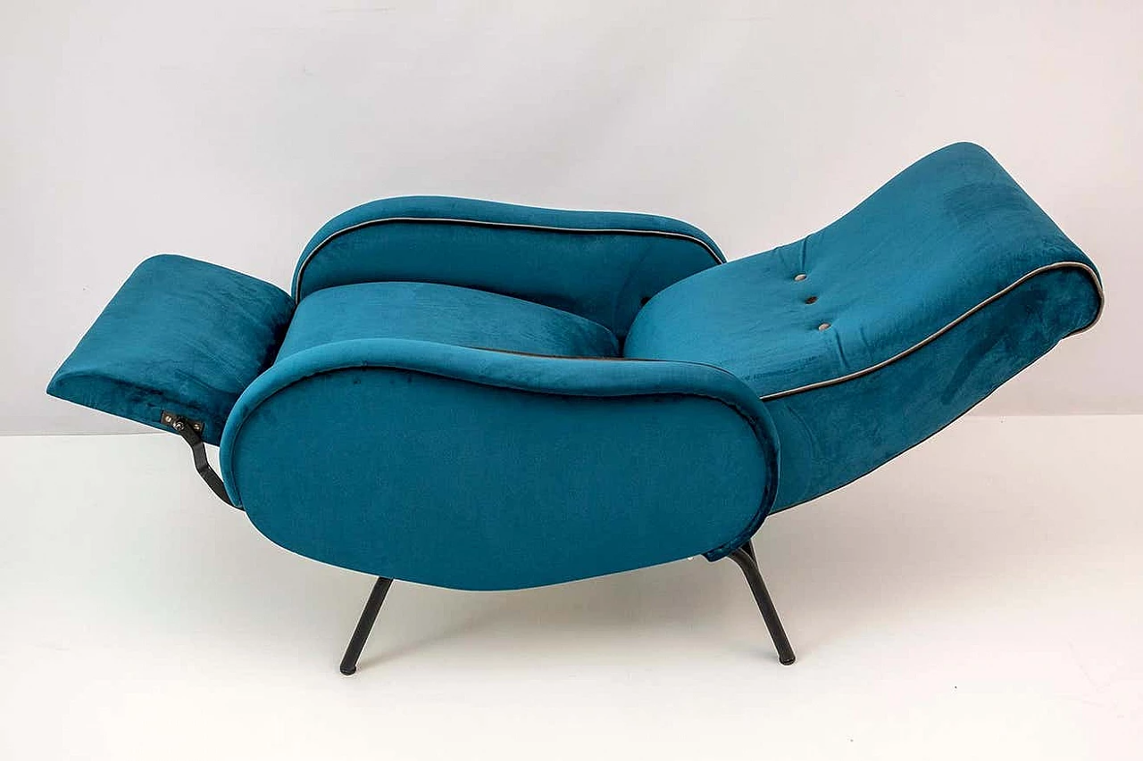 Coppia di poltrone reclinabile in velluto blu di Marco Zanuso, anni '50 4