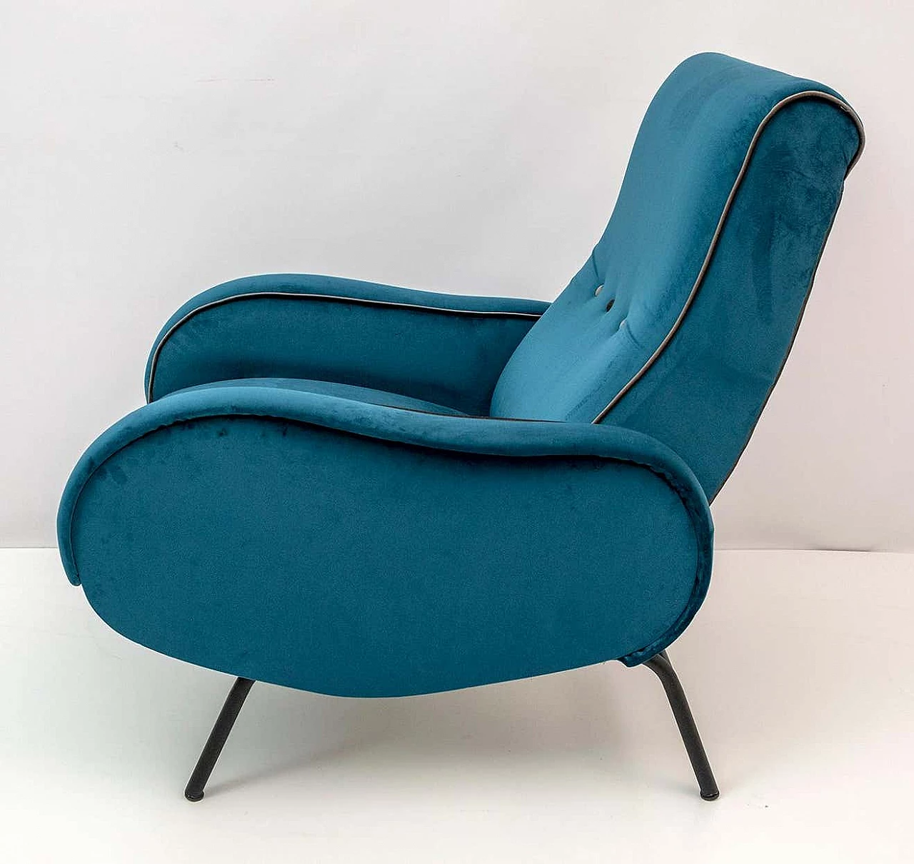 Coppia di poltrone reclinabile in velluto blu di Marco Zanuso, anni '50 5