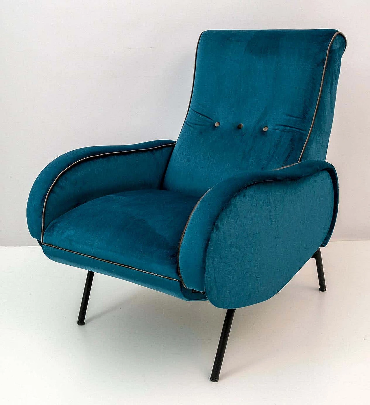 Coppia di poltrone reclinabile in velluto blu di Marco Zanuso, anni '50 6