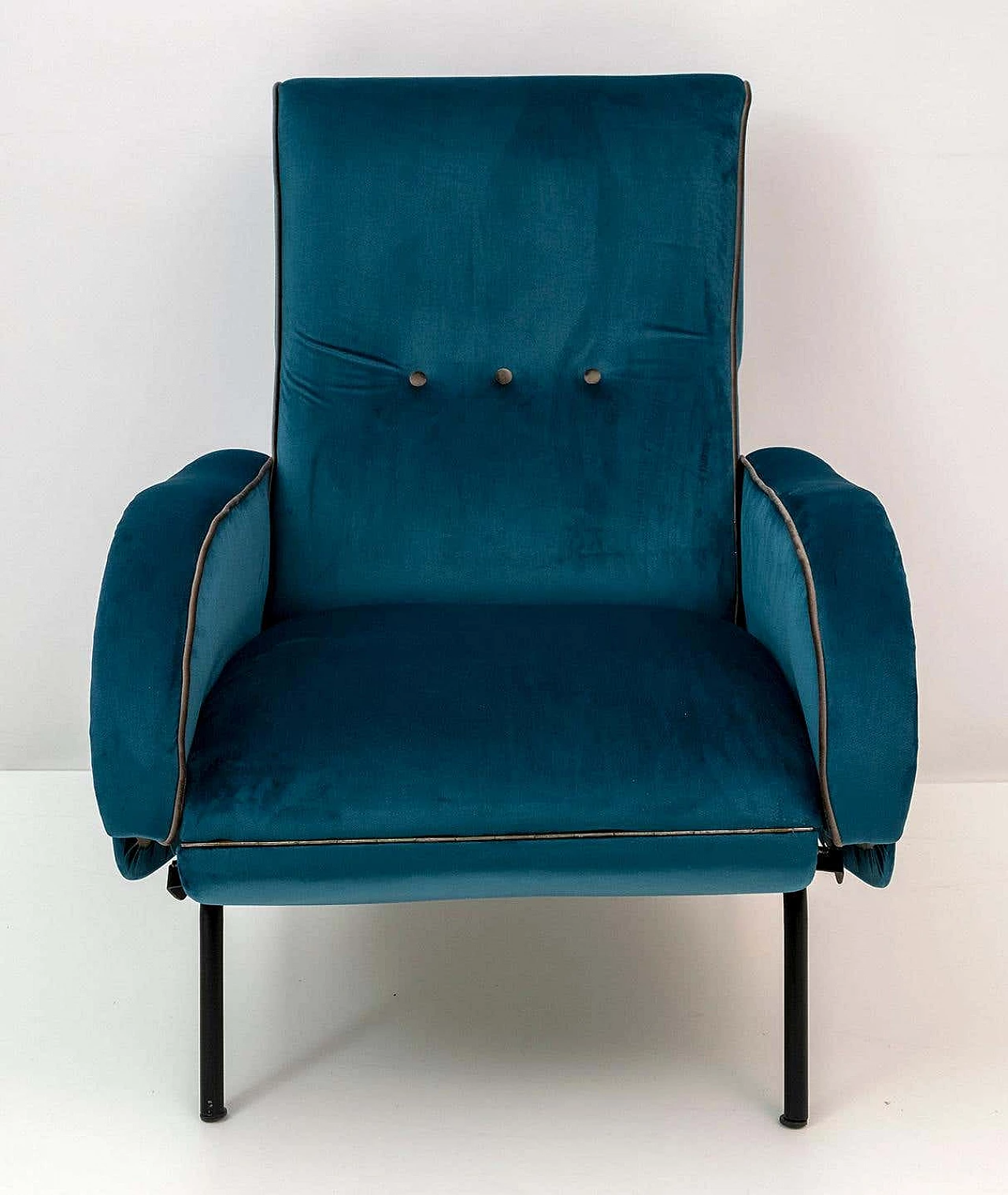 Coppia di poltrone reclinabile in velluto blu di Marco Zanuso, anni '50 7