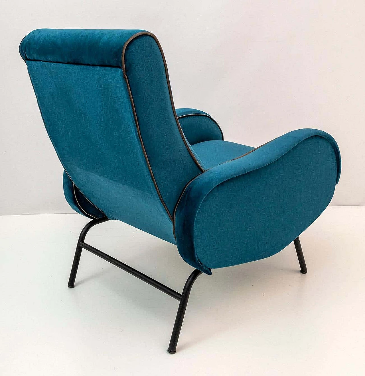 Coppia di poltrone reclinabile in velluto blu di Marco Zanuso, anni '50 9