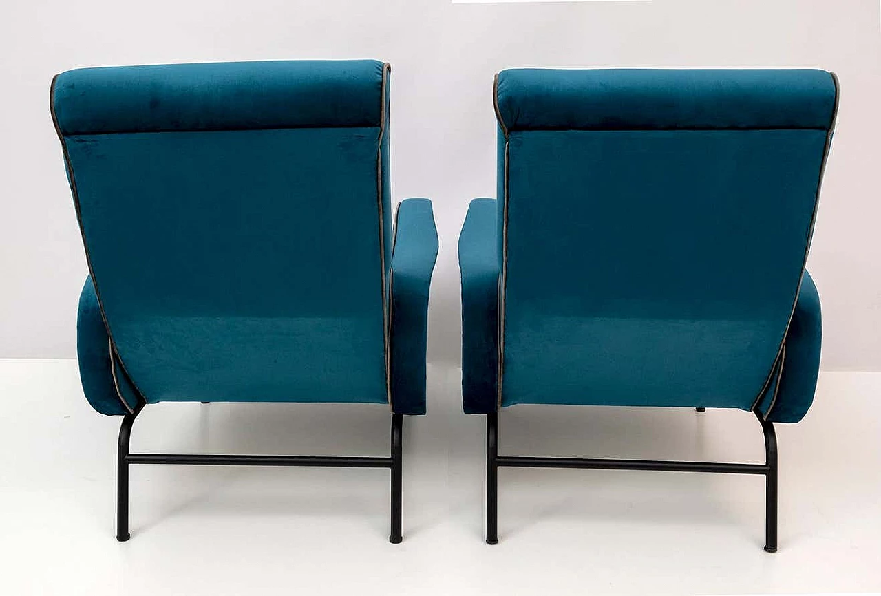 Pair of blue velvet recliners by Marco Zanuso, 1950s 10