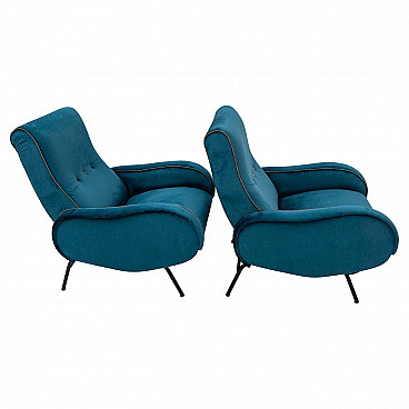 Pair of blue velvet recliners by Marco Zanuso, 1950s