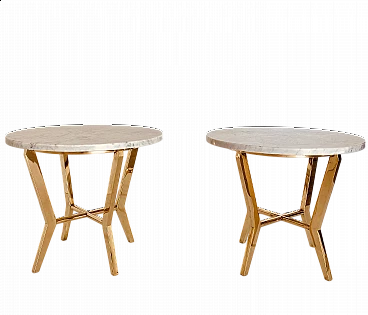Pair of brass coffee tables with Carrara marble top, 1960s