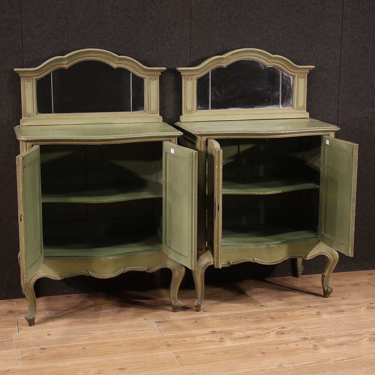 Pair of lacquered wood sideboards with mirror, 1950s 9
