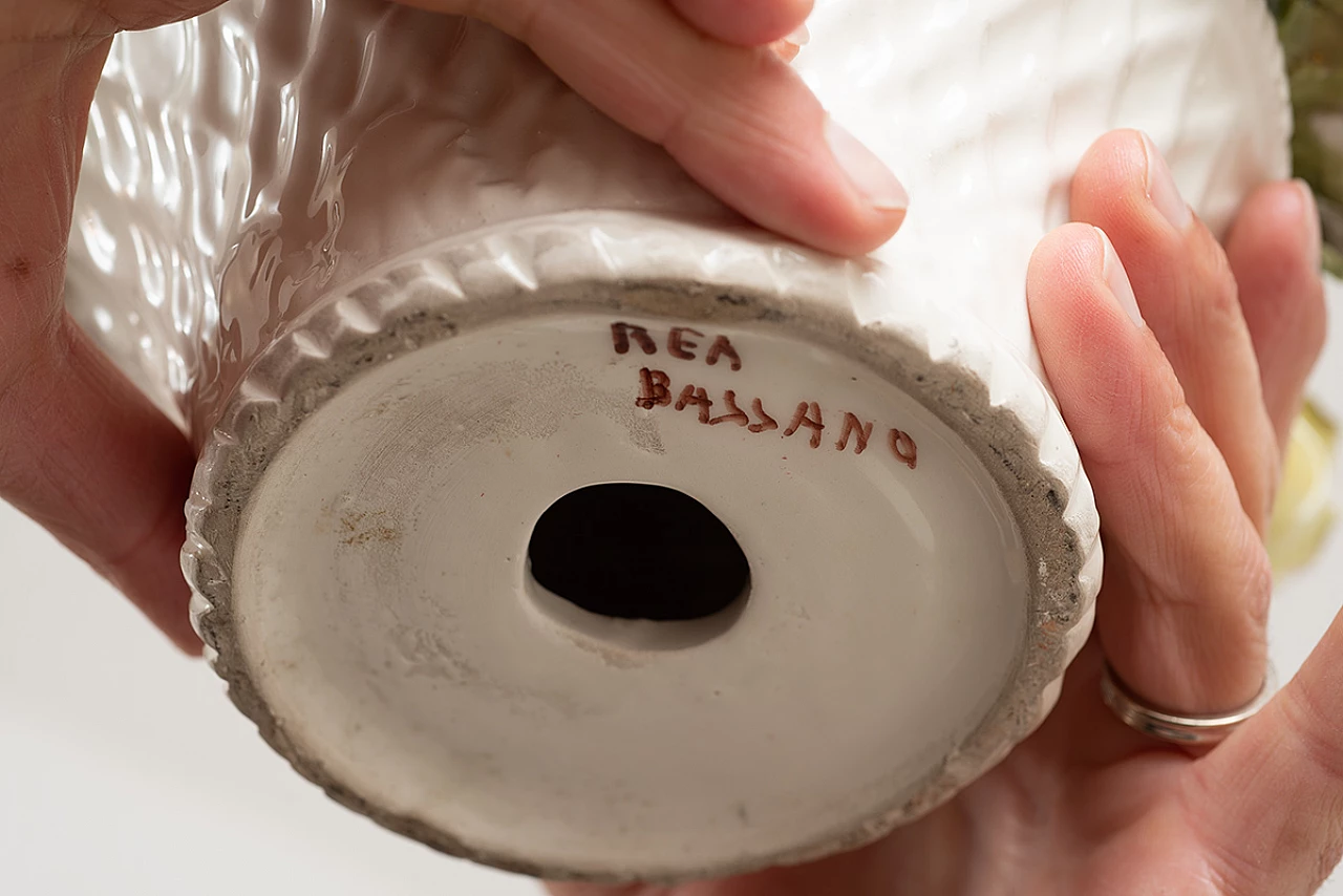 Polychrome porcelain flower basket by Rea Bassano, 1960s 5