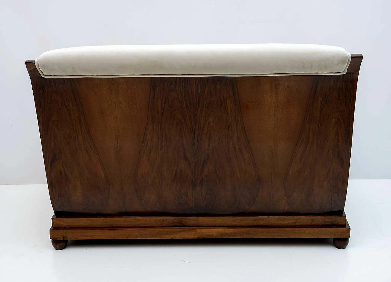 Sofa, pair of armchairs and Art Deco ottoman in walnut and velvet, 1920s 8