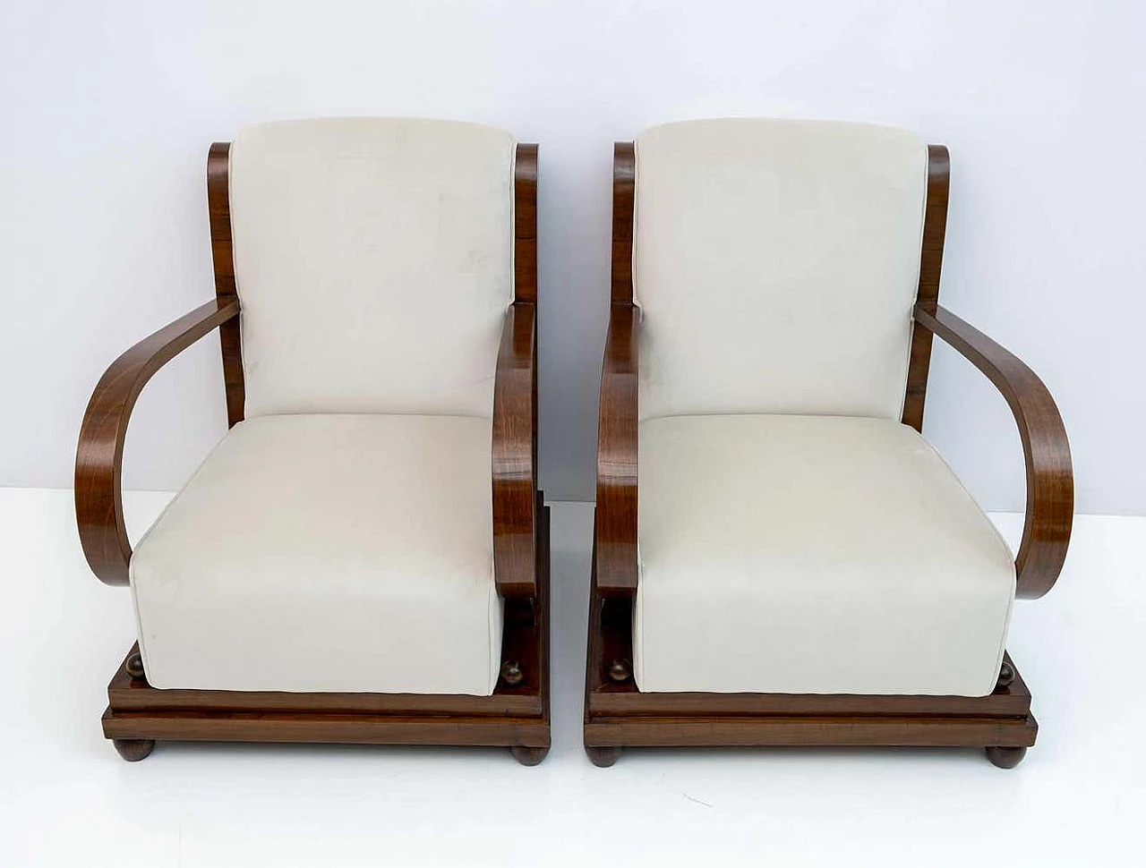 Sofa, pair of armchairs and Art Deco ottoman in walnut and velvet, 1920s 12