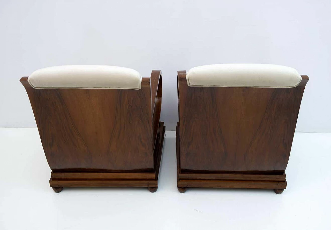 Sofa, pair of armchairs and Art Deco ottoman in walnut and velvet, 1920s 16