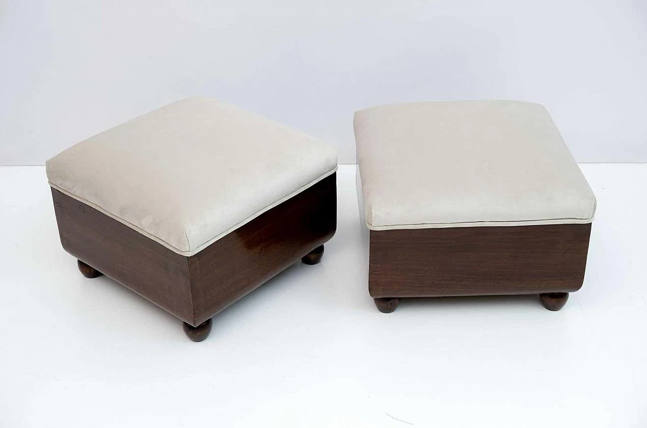 Sofa, pair of armchairs and Art Deco ottoman in walnut and velvet, 1920s 17