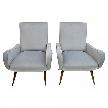 Pair of Lady velvet armchairs by Marco Zanuso, 1950s