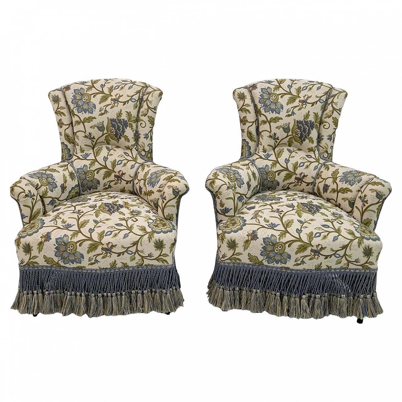 Pair of Napoleon III brocade armchairs, 19th century 1