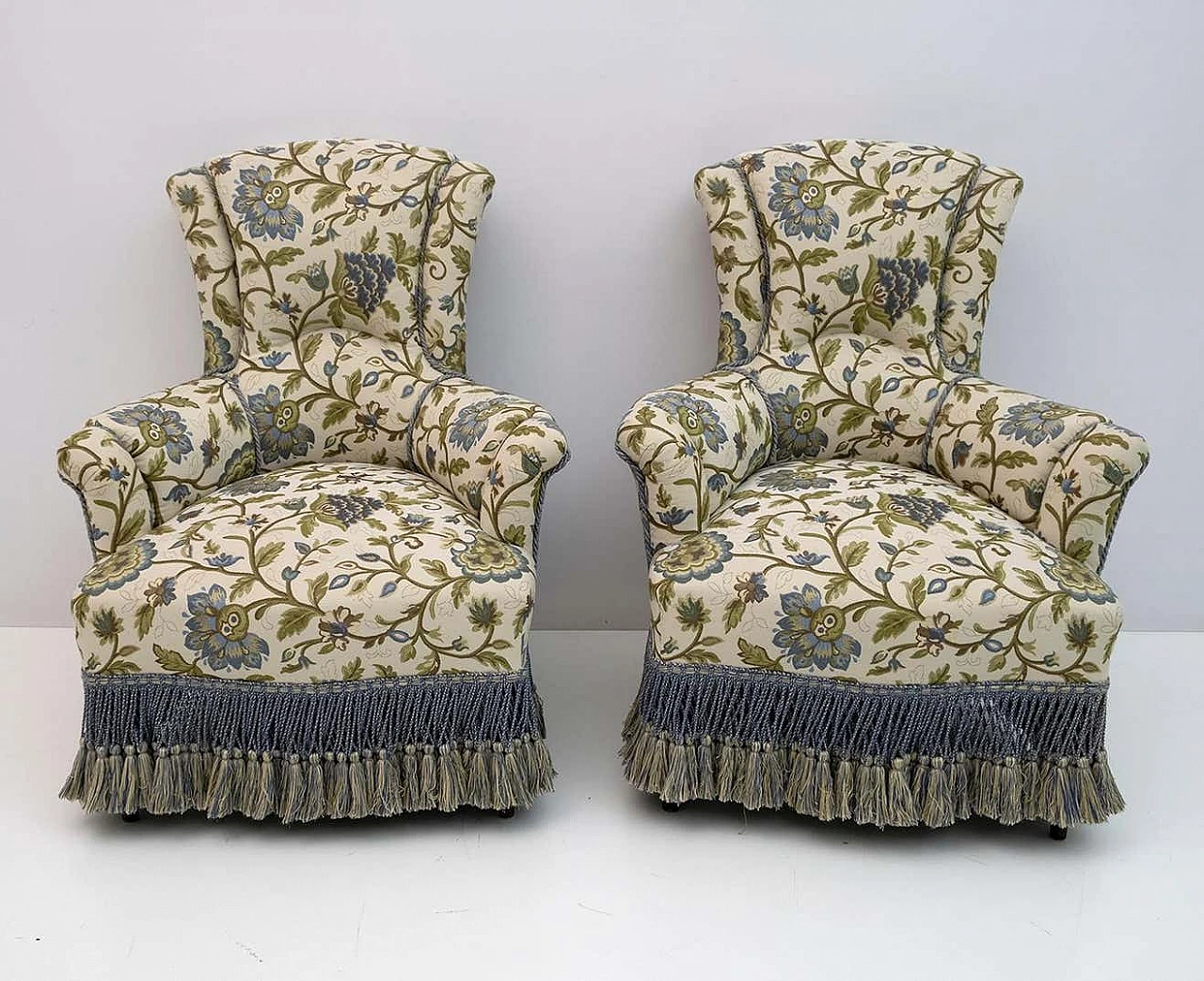 Pair of Napoleon III brocade armchairs, 19th century 2