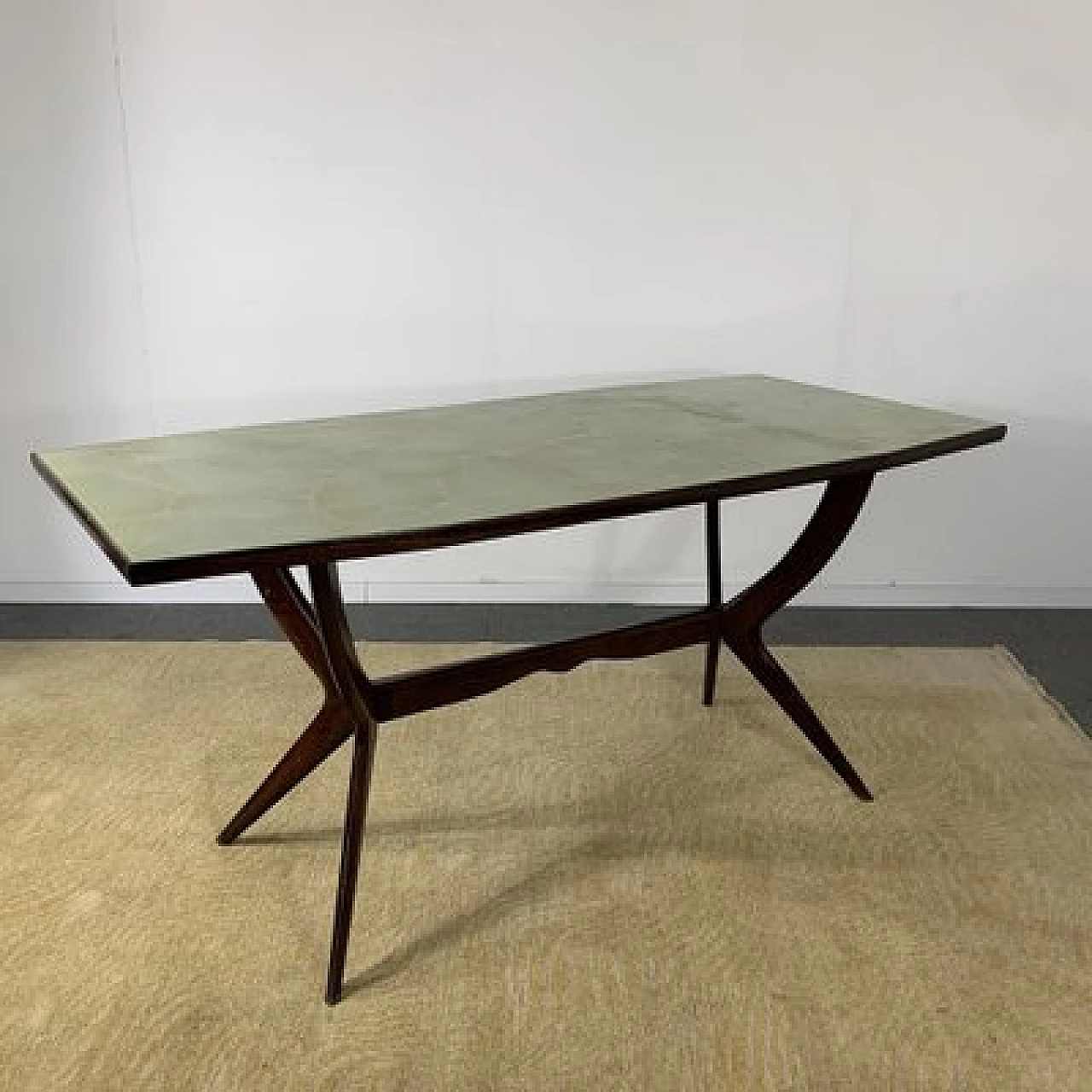 Dining table with glass top in the style of Ico Parisi, 1950s 1
