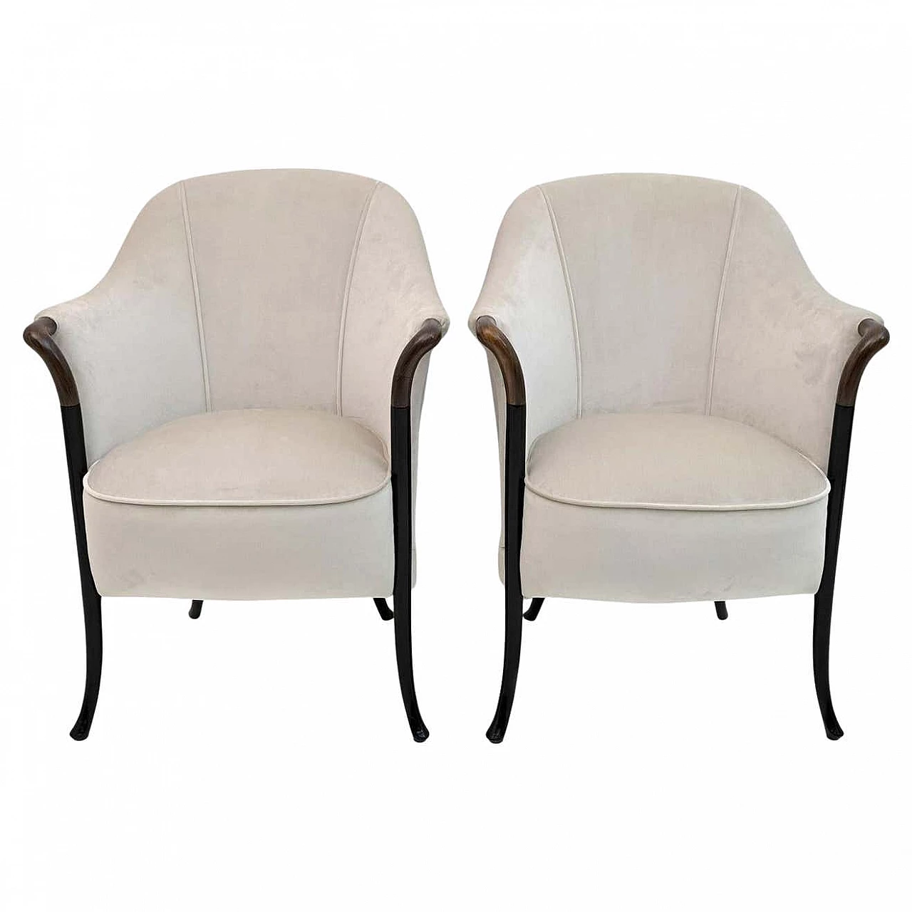 Pair of Progetti velvet and beech armchairs by Giorgetti, 1980s 1