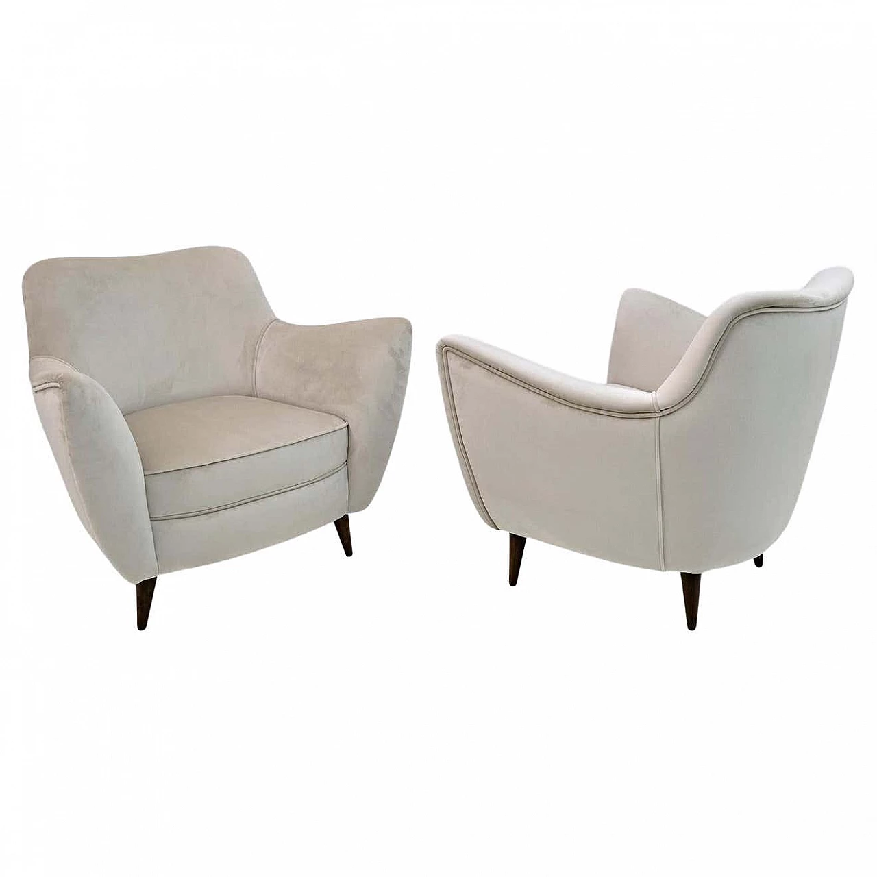 Coppia di poltrone Perla in velluto di G. Veronesi per ISA Bergamo, anni '50 1